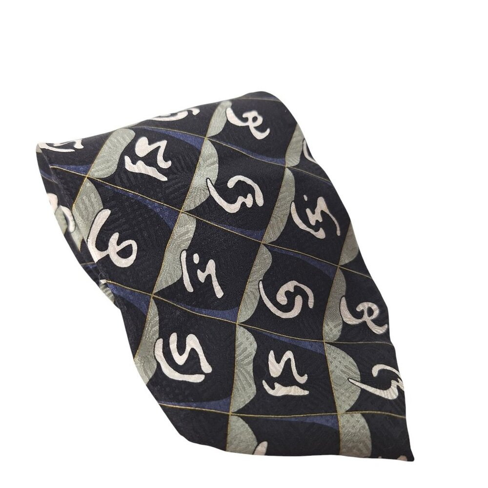 J Riggins Mens Silk Tie Abstract Geometric Black Blue Silver